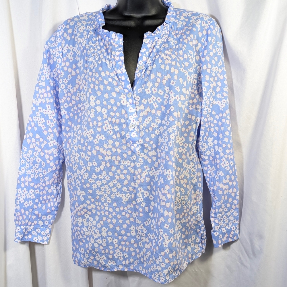 Talbots Women's Floral Pintuck Popover Cotton Top Casual Spring Summer Mp‎ - Picture 2 of 11